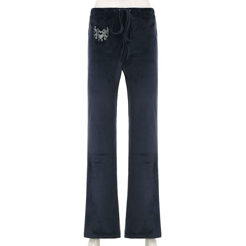 Velvet beaded self tie low rise pant