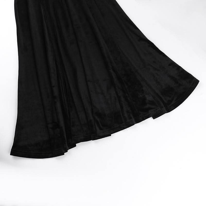 Off shoulder long flared sleeve velvet embroidery maxi dress