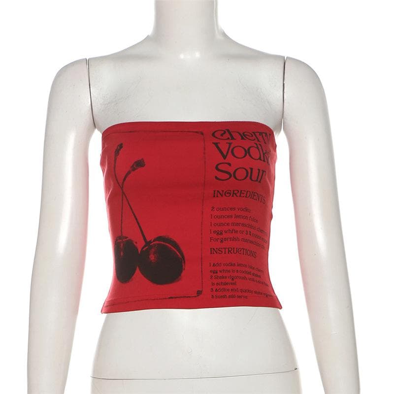 Cherry print contrast backless tube top