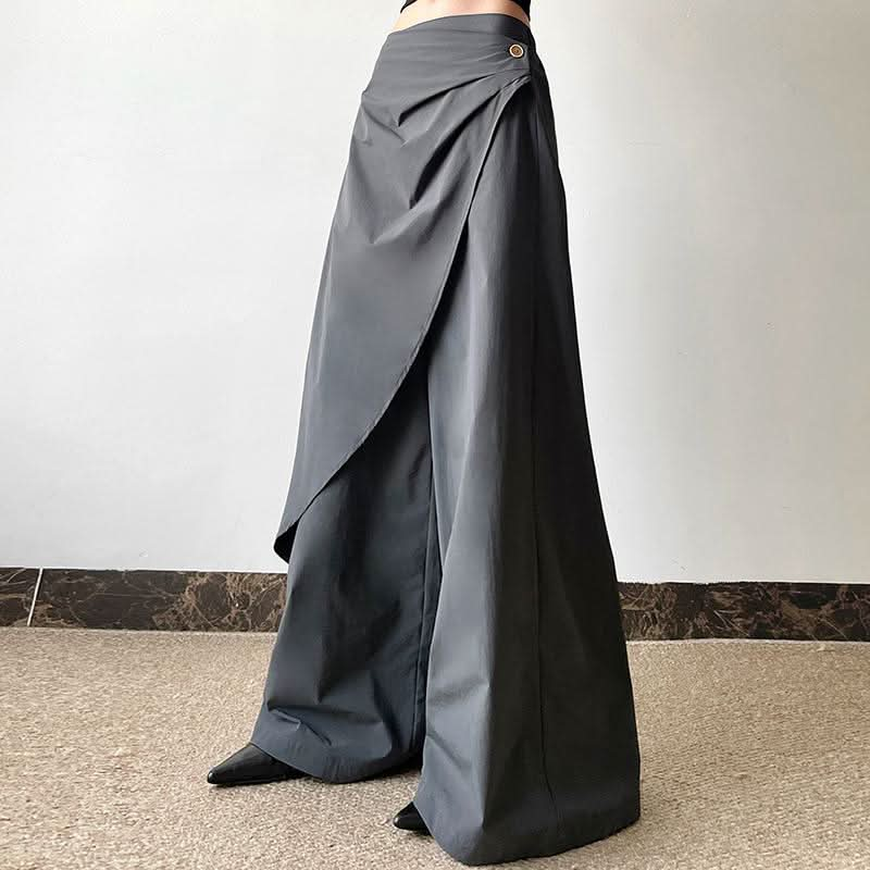 Button wide leg high rise pant