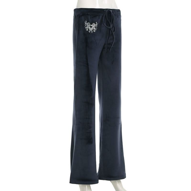 Velvet beaded self tie low rise pant