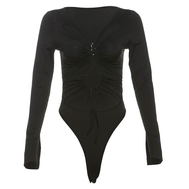 Long sleeve o ring hollow out bodysuit