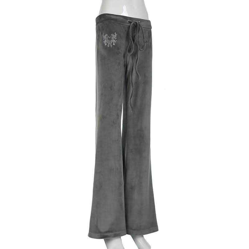 Velvet beaded self tie low rise pant