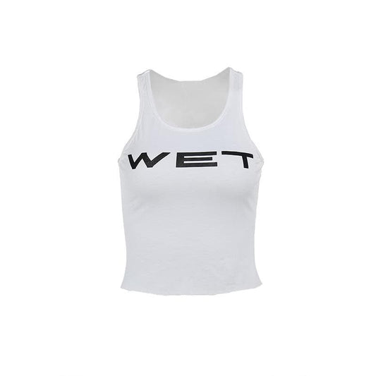 Sleeveless u neck “wet” print tank top