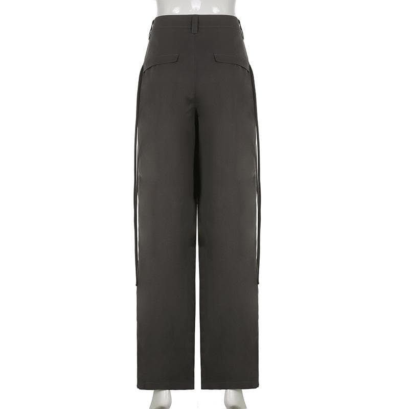 Solid medium rise pleated baggy wide leg pant