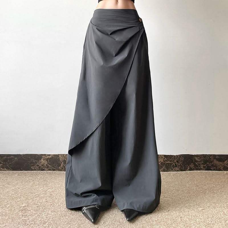 Button wide leg high rise pant