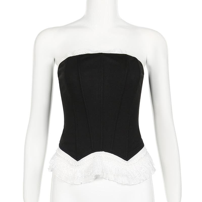 Corset lace hem ruffle zip-up tube top